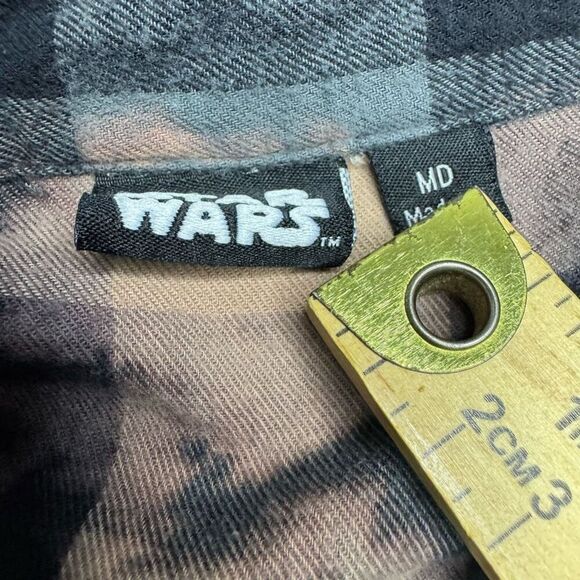 Star Wars The Mandalorian Plaid Button Up Shirt Womens M Black Gray - Picture 3 of 7
